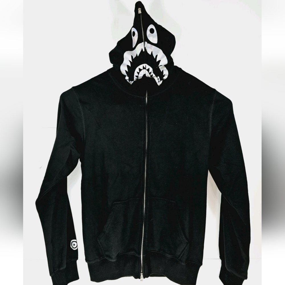 NWT A Bathing Ape WGM Shark Mens Size XL Hoodie Full Zip Black